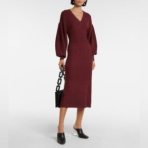 STAUD Carnation Balloon Sleeve Midi Sweater Dress Knit